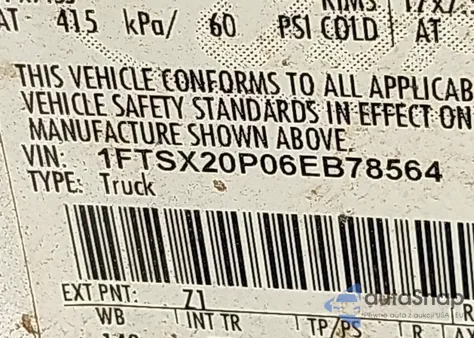 2006 Ford F-250 Lariat/Xl/Xlt z USA, uszkodzony, nr VIN 1FTSX20P06EB78564